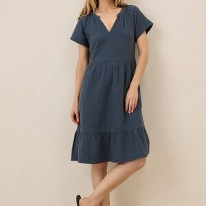 Pact Women's French  Coastal Double Gauze Breezy Dress Navy 2XL XXL